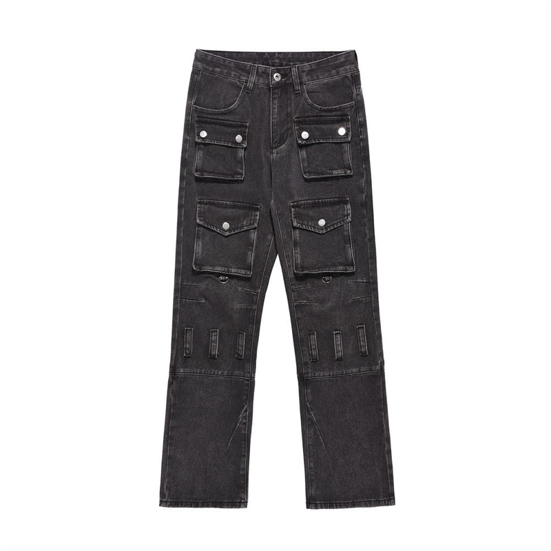Men Jeans Multi-Pocket Workwear Personality Distressed