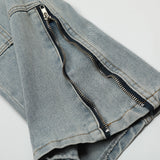 Men Jeans Stitching Topstitching Loose Zip