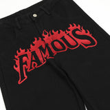 Men Jeans Flame Embroidery Five-Pointed Star Pattern