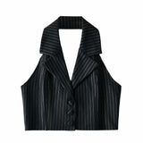 Women Vest Striped Suit Sexy Slim-Fit Short