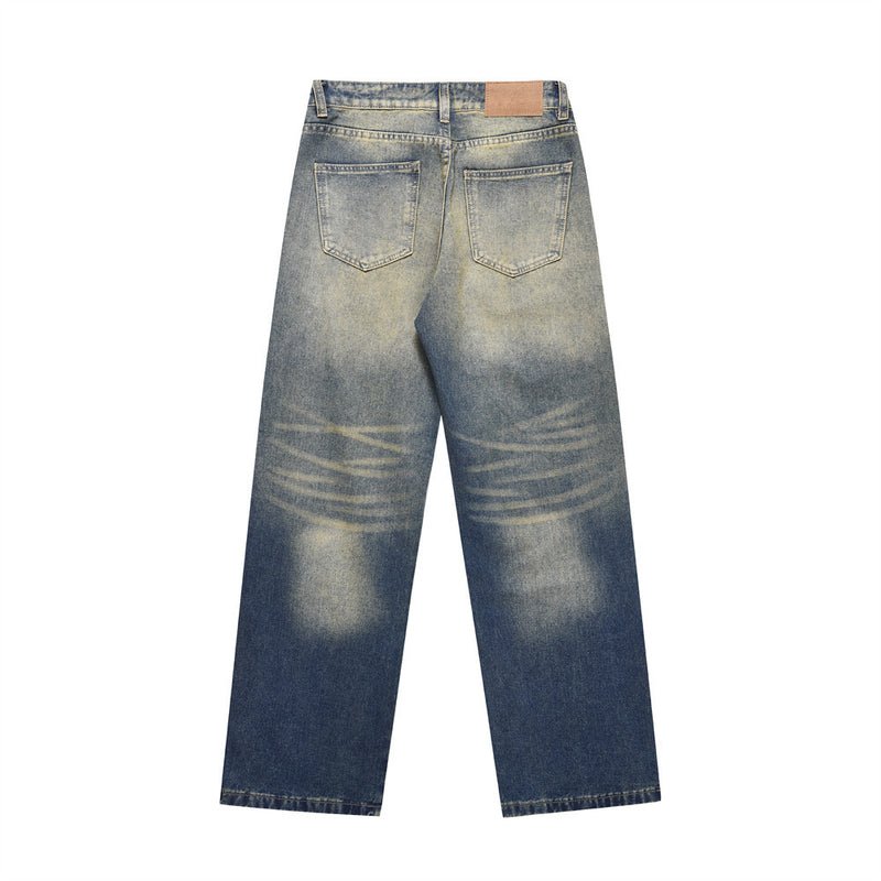 Men Jeans Gradient Color Loose Distressed