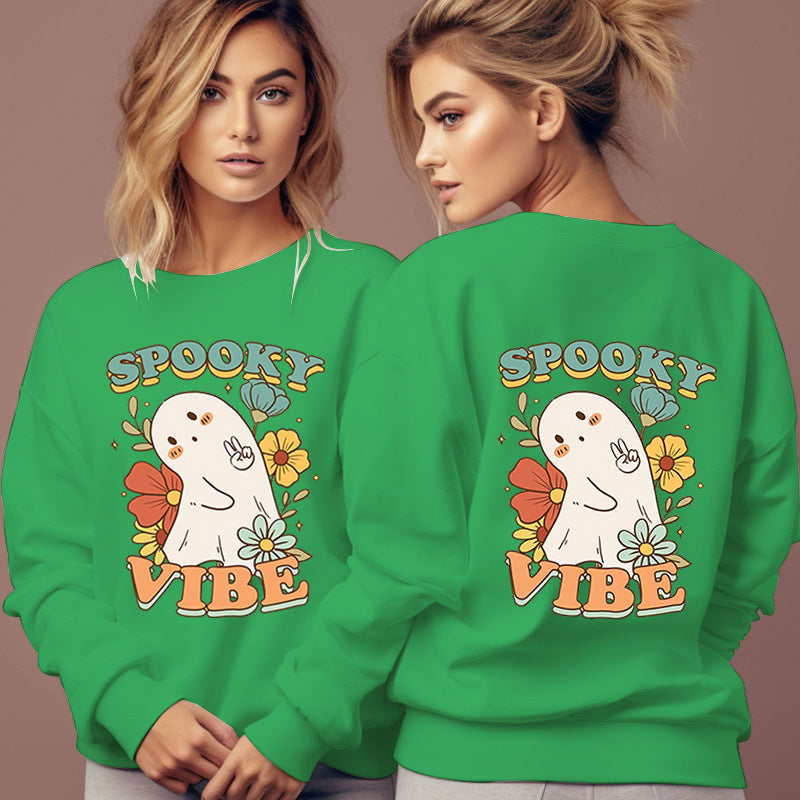 Women's Spooky Vibe Print Hoodies Fashion Cartoon Flower Gho