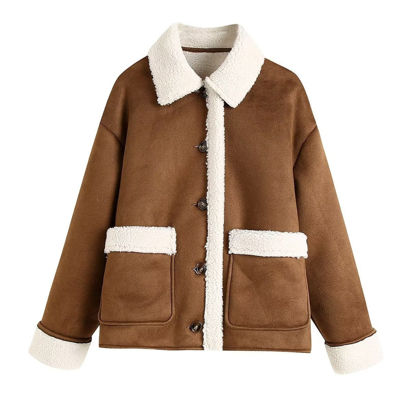 Women Cotton Coat Faux Suede Leather Coat