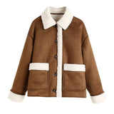 Women Cotton Coat Faux Suede Leather Coat