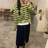 Women Knitted Cardigan Striped Retro Sweater