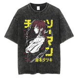 Anime Chainsaw Man Washed TShirt Men Streetwear