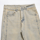 Men Jeans Topstitching Loose Casual Patchwork