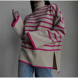 Women Work Business Casual Sweats Striped Loose Casual Sweater