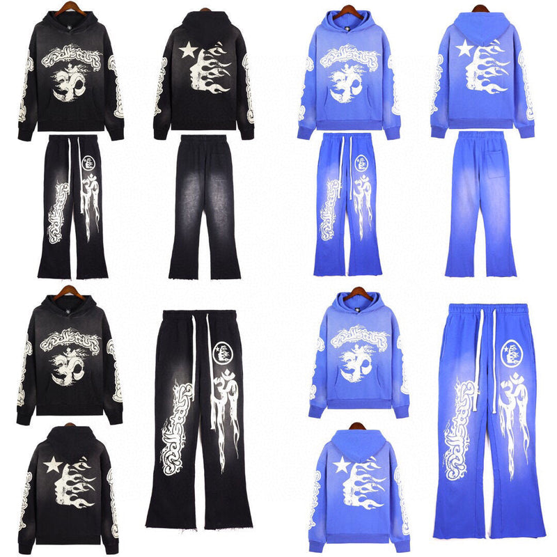 Hellstar Hoodie & Pants Wash water do old print casual hoodie sweatpants