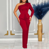 Women Jumpsuit Women's Oblique Shoulder Beaded