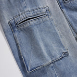 Men Jeans Workwear Denim Loose Multi-Pocket