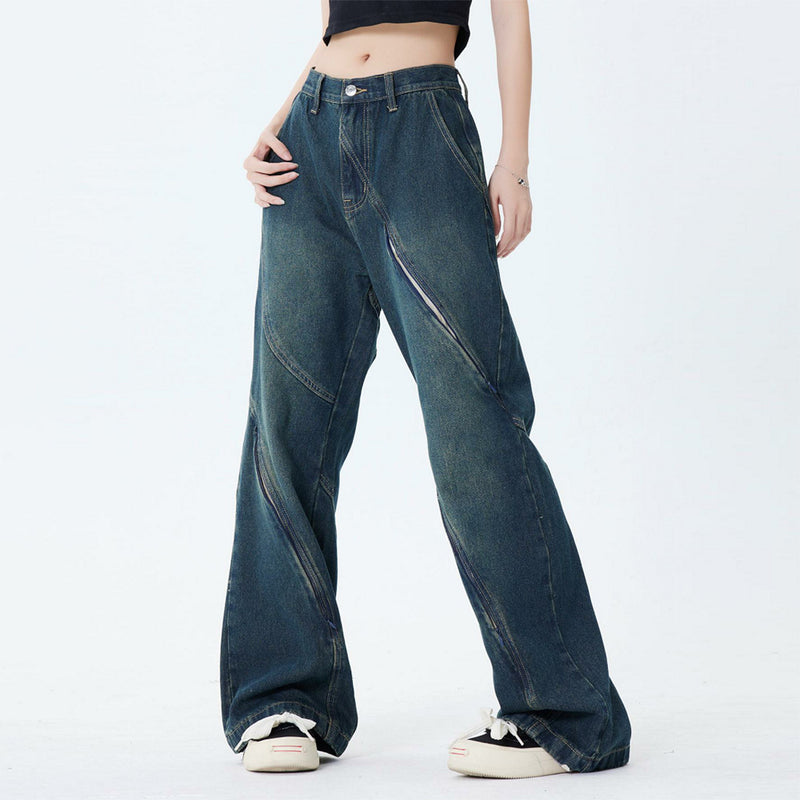 Men Jeans Irregular Stitching Zipper Bootleg Pants