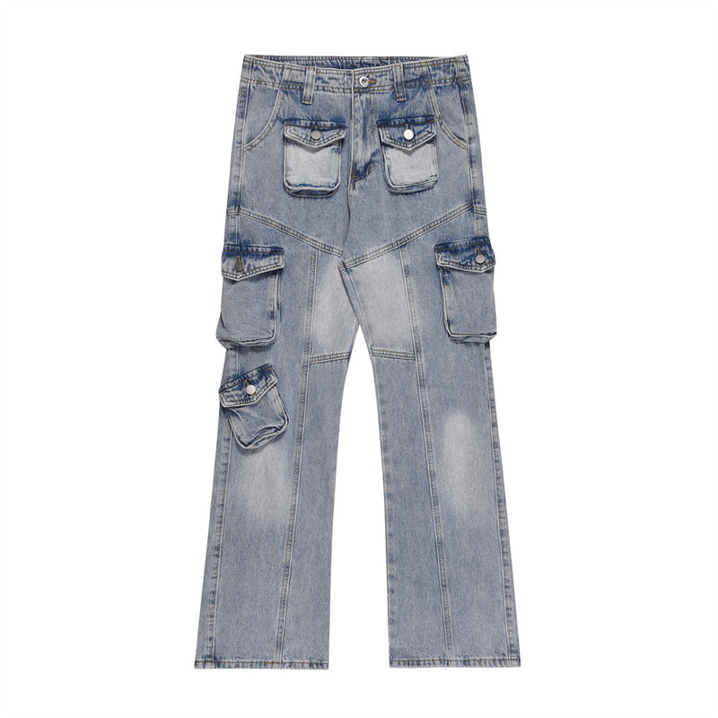Men Jeans Multi-Pocket Hip Hop Loose Bell-Bottom Pants