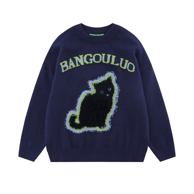 Men Sweater Kitten Flocking Jacquard Sweater