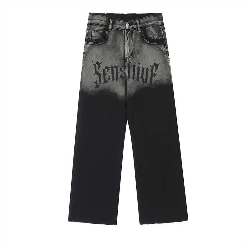 Men Jeans Gradient Color Hip Hop Trend Burr