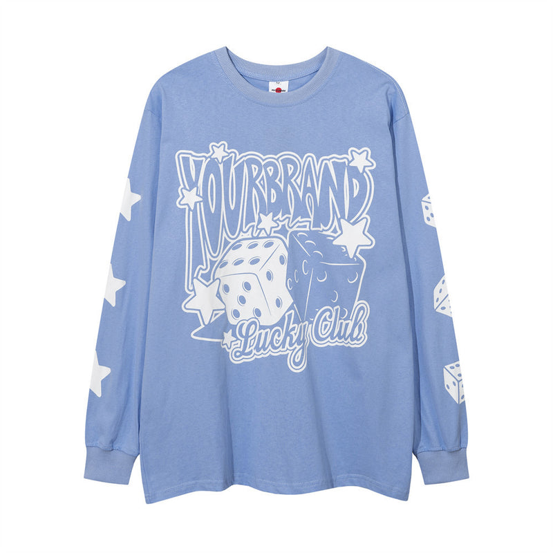 Men Long Sleeve T-Shirt Dice Pattern Loose Casual