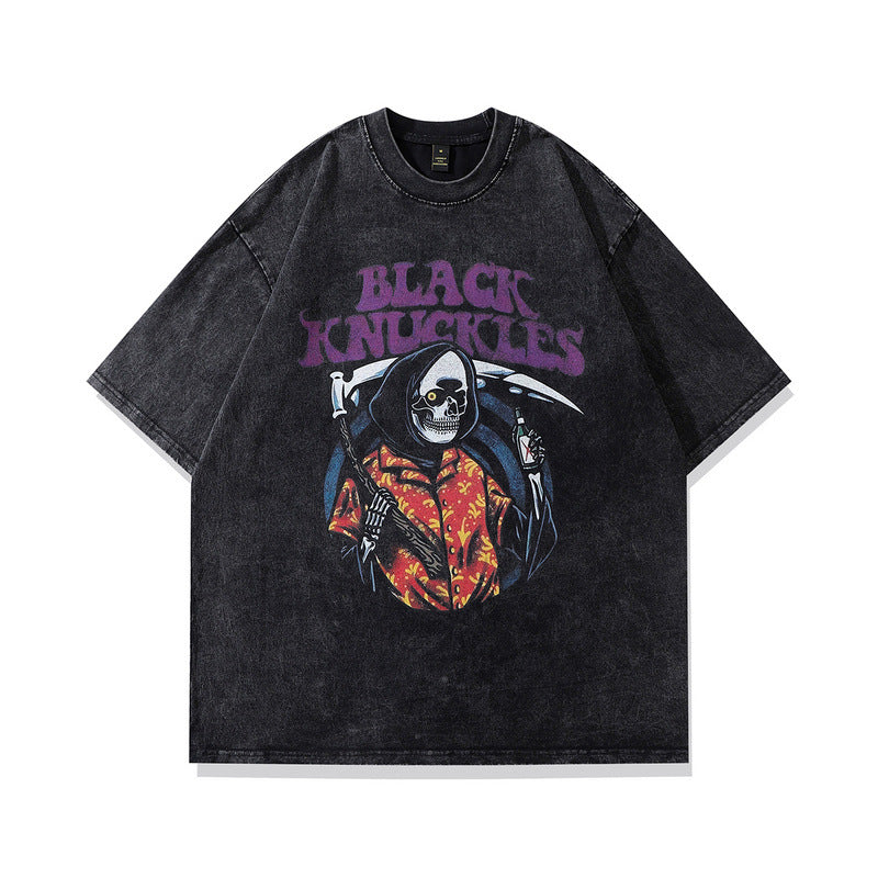 Men T-Shirt Vintage Devil Print Distressed