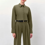 Women Co-Ords Design Long Sleeve Shirt High Waist Wide Leg Pants
