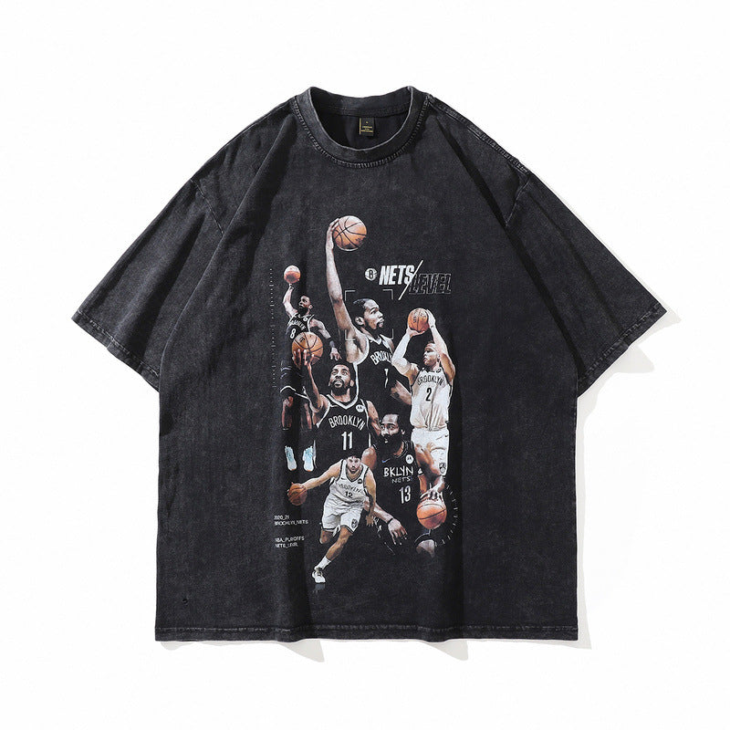 Men T-Shirt Retro Portrait Print Loose