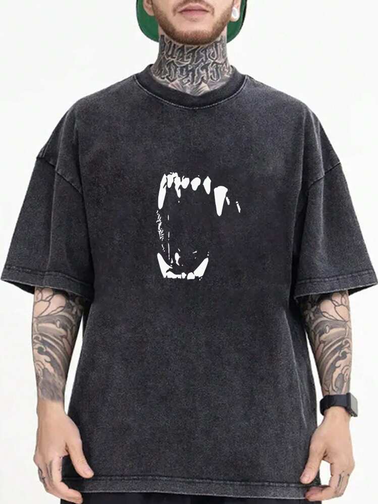 Men's Summer Casual Fun Teeth Printed Drop-Shoulder