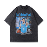 Men T-Shirt Printed Washed and Worn Short Sleeve T-shirt