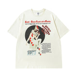 Men T-Shirt Retro Distressed Lightning Print Loose All-Match