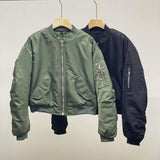 Women Cotton Coat Solid Color Retro Loose Baseball Uniform