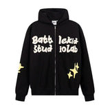 Men Fleece Lined Hoodie English Letter Hooded Sweater Men's Loose Hooded Cardigan Autumn and Winter