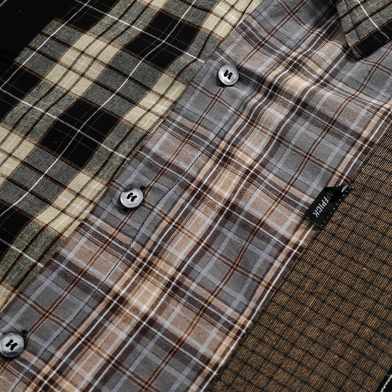 Unisex Shirt Spliced Plaid Blouse Casual Loose