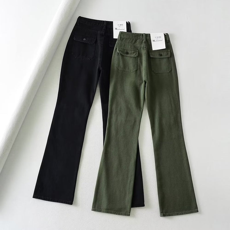 Women Jeans Multi-Pocket Slimming Retro