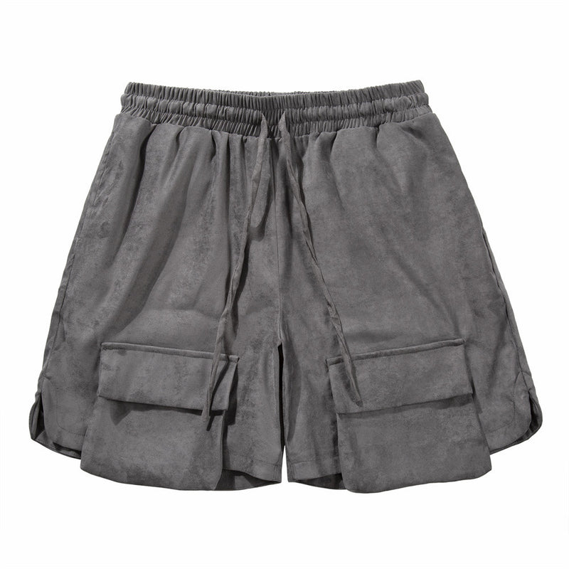 Men Shorts Suede Pocket Trim Shorts Loose