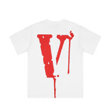 Vlone T Shirts Broken Smiley Face Big V Printed Short Sleeve T-shirt Men and Women Couple High Street Half Sleeve