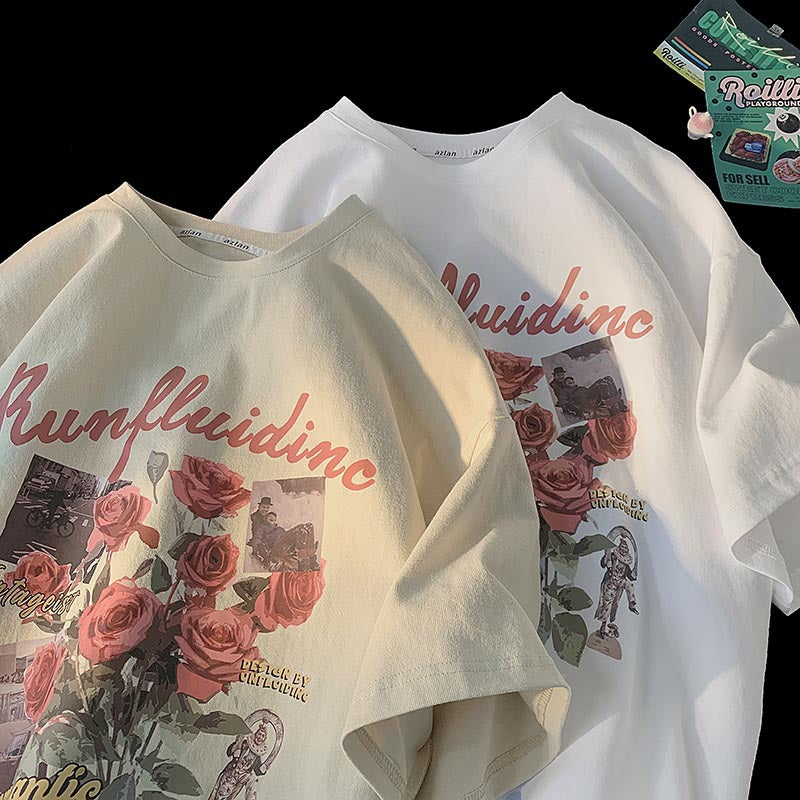 Men's T Shirt Fashion Loose Rose Print