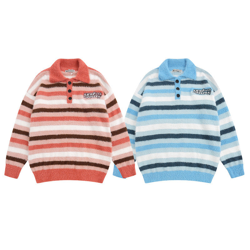 Women Sweater Vintage Stripe Mohair Knitted Sweater