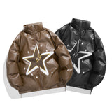 Unisex Coat Winter Thickened PU Leather Stand-up Collar Cotton-Padded Clothes