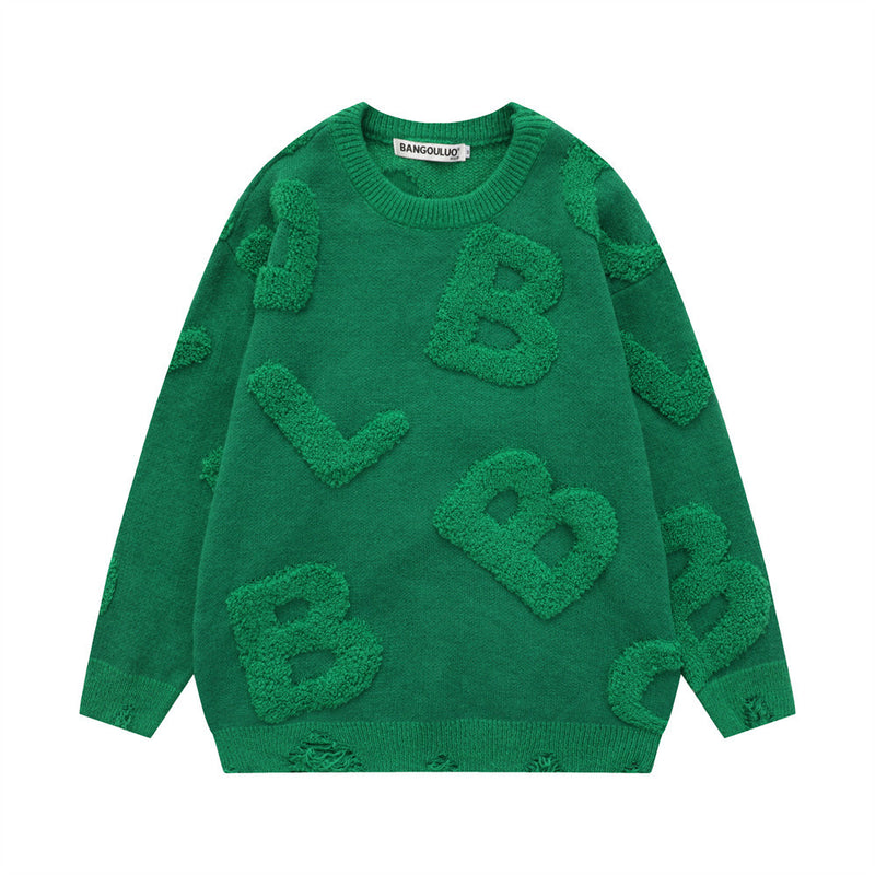 Men Sweater Flocking Three-Dimensional Embroidery Sweater