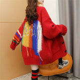 Women Knitted Cardigan Fashion Loose Preppy Style Sweater