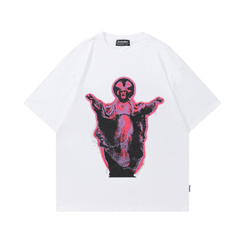 Men T-shirt Angel Print Retro Loose