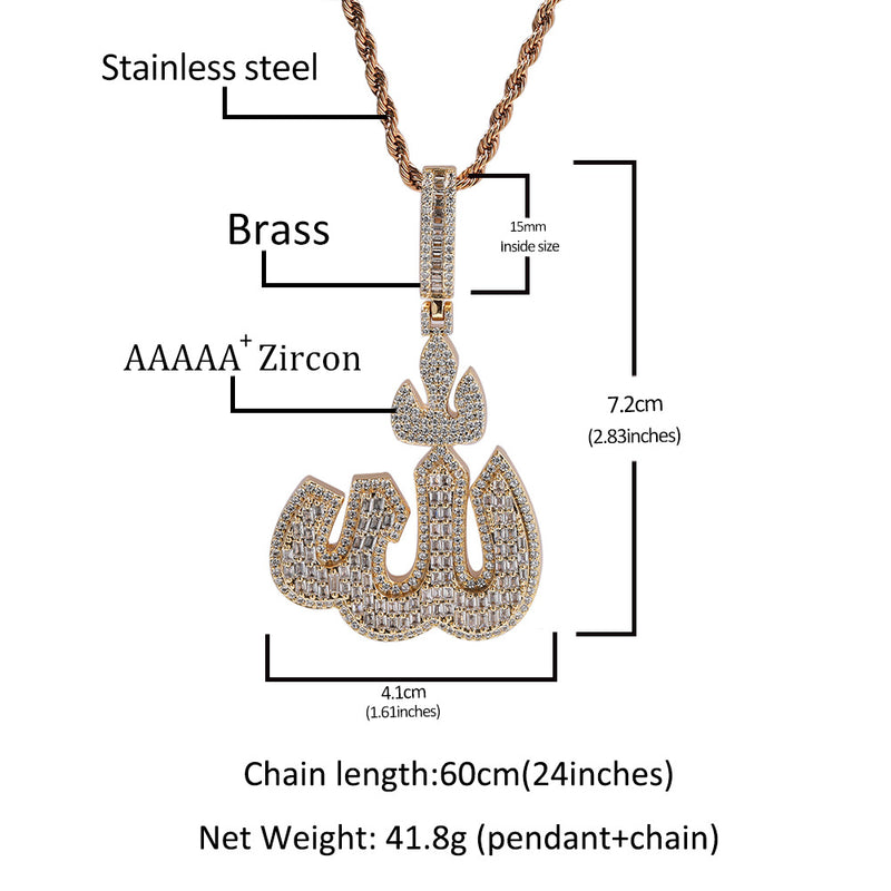 Jewelry Arabic Symbol Pendant Hip Hop Necklace Copper with Zircon Egypt Pieces Jesus Pieces Royalty