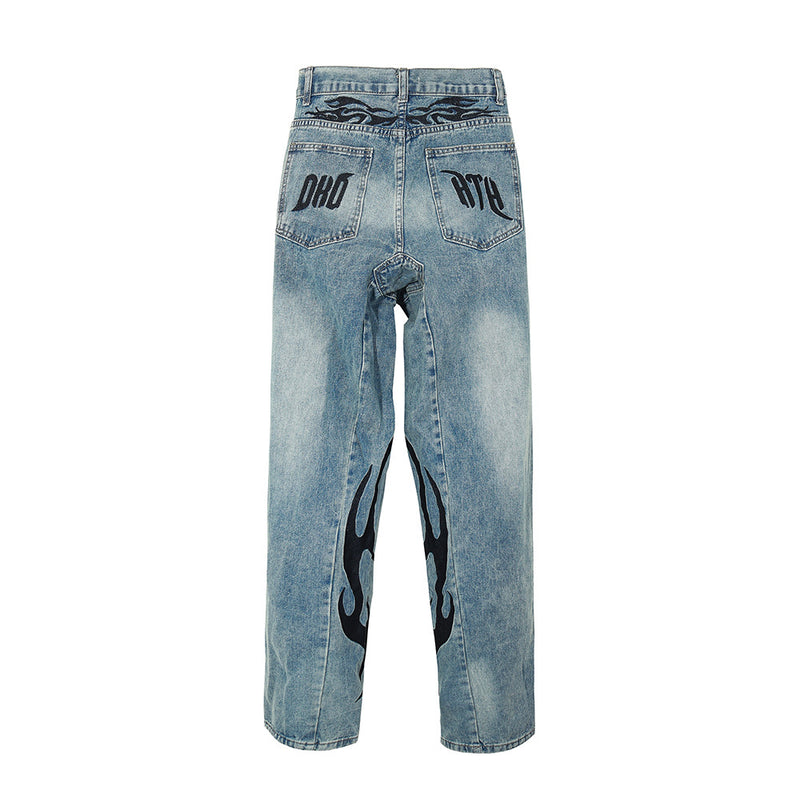 Men Jeans Embroidery Loose Casual Trend