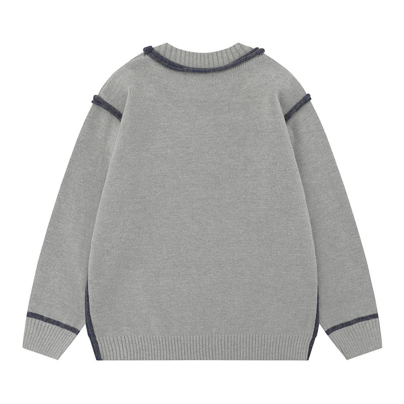 Men Sweater Line Design Crew Neck Sweater