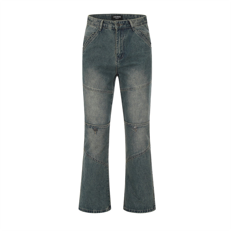 Men Jeans Stitching Fastener Decoration Bootcut Trousers Loose