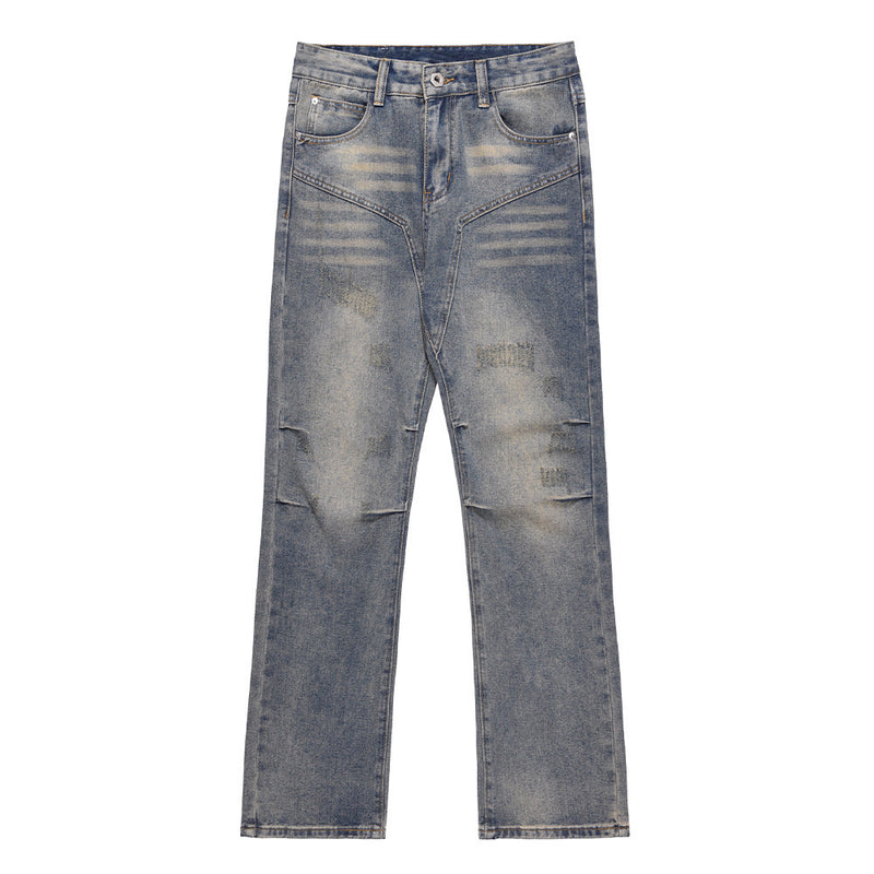 Men Jeans Ripped Distressed Pleated