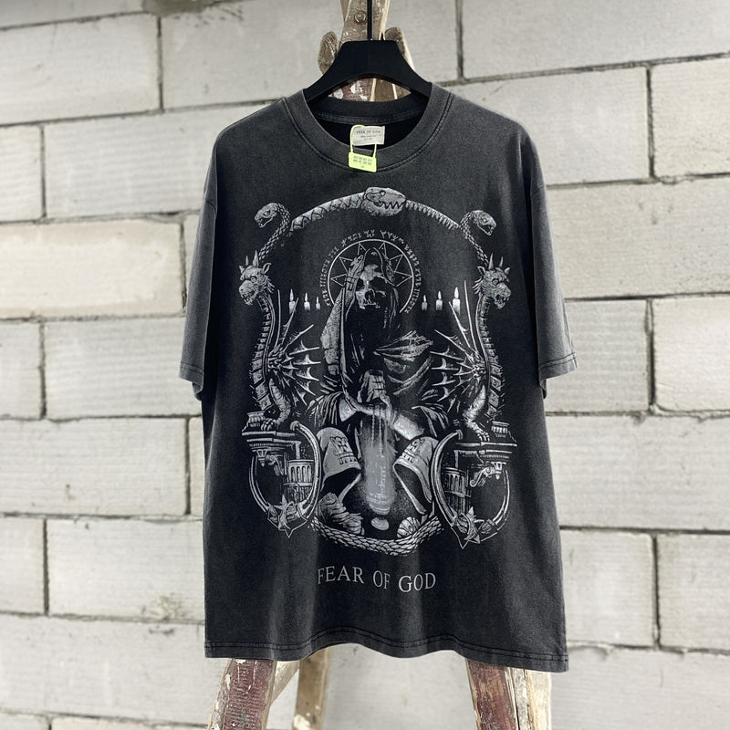 Fog Essentials T Shirts Spring and Summer FOG Joint Series Washing Water Old Crew Neck Short Sleeves