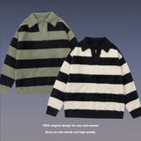 Women Sweater Autumn and Winter Striped Lapel Knitted