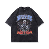 Men T-Shirt Flame Print Distressed Retro