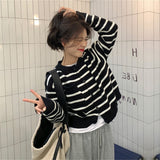 Women Knitted Cardigan Striped Retro Sweater