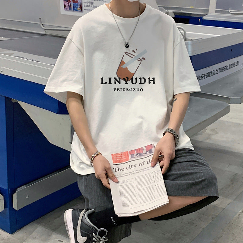 Men T Shirt Cotton All-Match Loose Ice Silk