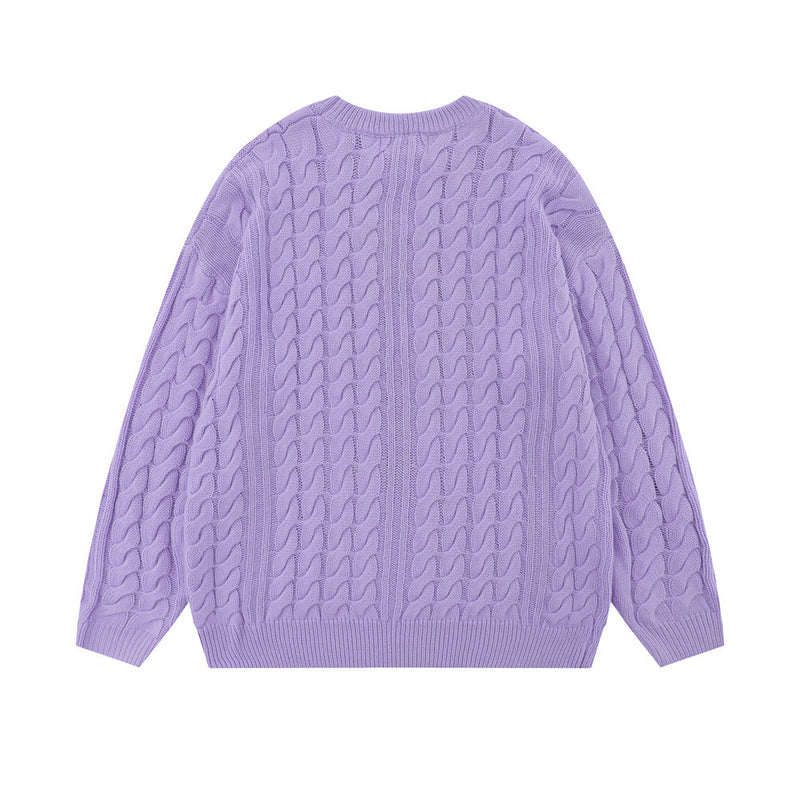 Men Sweater Flower Jacquard round Neck Knitted Sweater