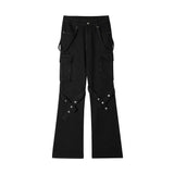 Men Jeans Punk Bandage Button Pocket Overalls